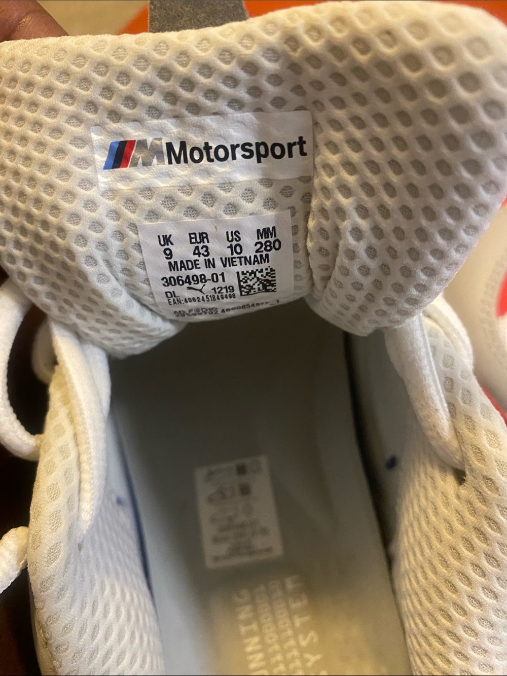 BMW Motorsport White Sneakers with Blue and Red Accents